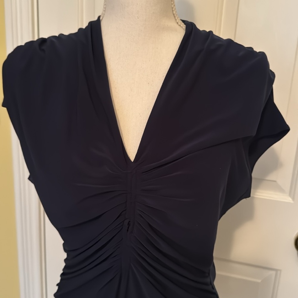 Classic Ruched V-Neck Women’s Top in Navy - Picture 2 of 8